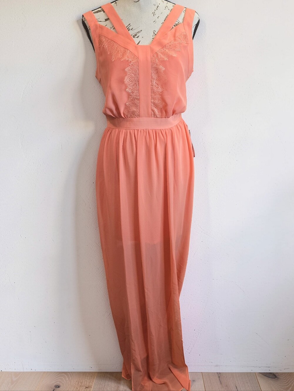 NWT BCBGeneration Sherbet Maxi Dress Chiffon Overlay
